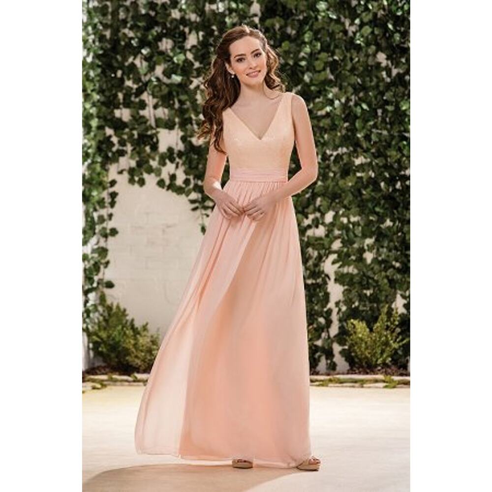 2721 NWT JASMINE B183063 Long V-neck Sequin & Poly Chiffon Bridesmaid Dress
